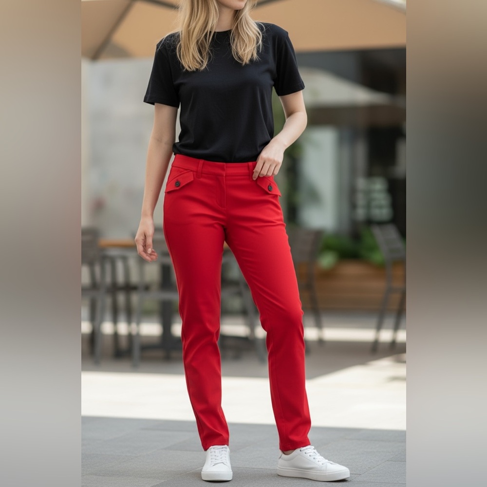 Rachel Zoe Vibrant Red Straight Leg Pants - Picture 4 of 13